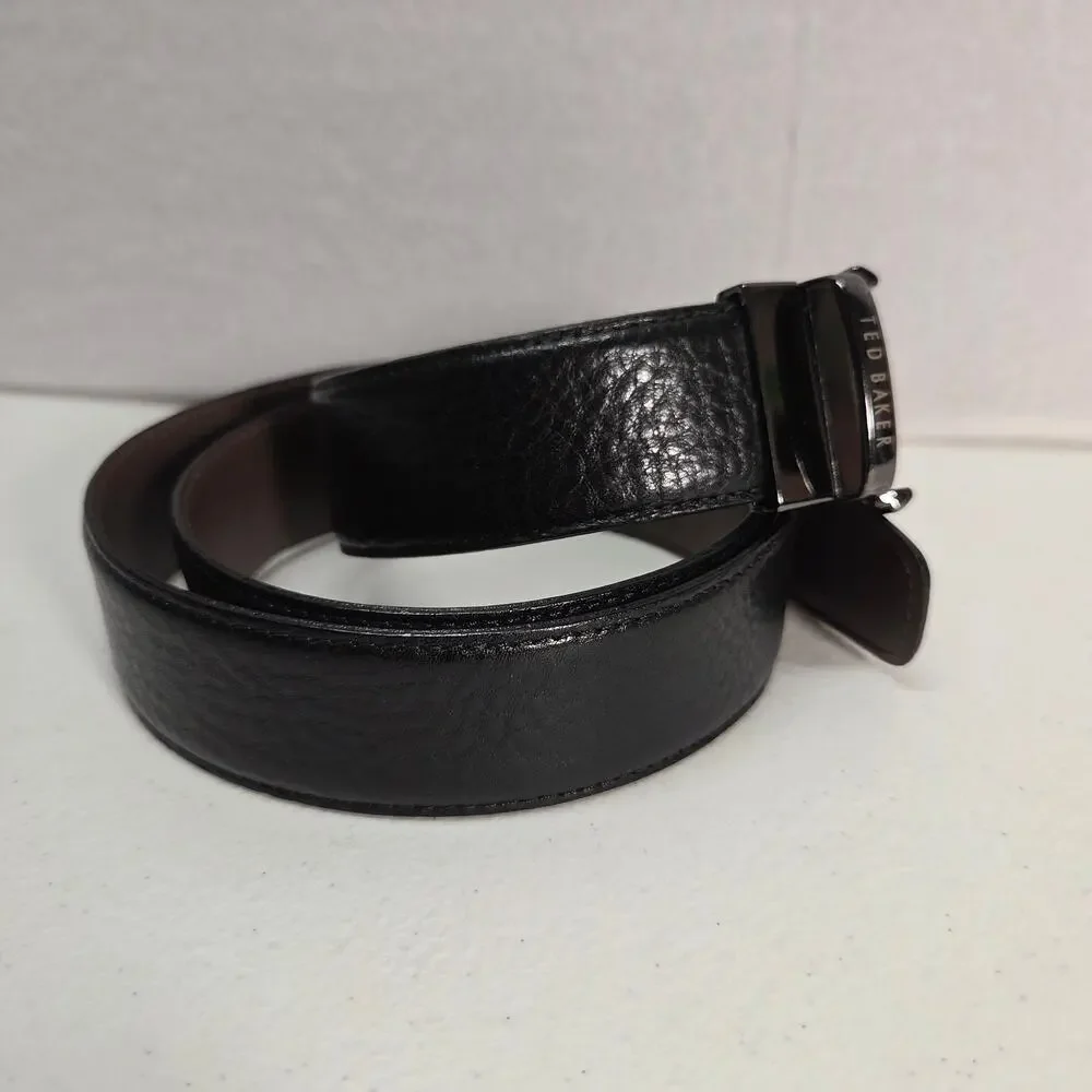 Black Leather Dress Belt Silver Square Buckle Mens Classic Business Formal NWOT